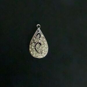 Vintage  Silver Teardrop Pendant with Rhinestones